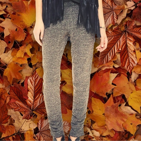 Free People Gray Metallic Tweed Textured Ruched Side Pull-On Skinny Leg Pant S - Picture 1 of 15